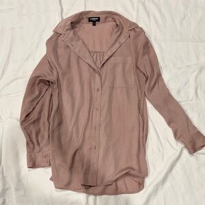 Express Dusty Rose Long Sleeve Button-Down Blouse